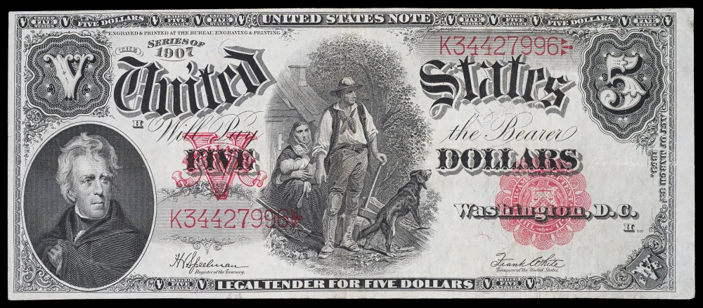 VF+ 1907 $5 Woodchopper With PCBLIC Error