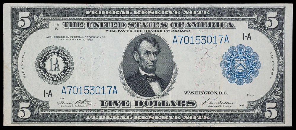 VF+ 1914 $5 Federal Reserve Note
