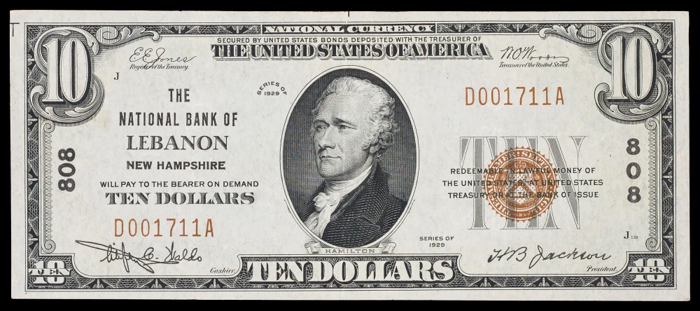New Hampshire. VF-EF National Currency $10 Note