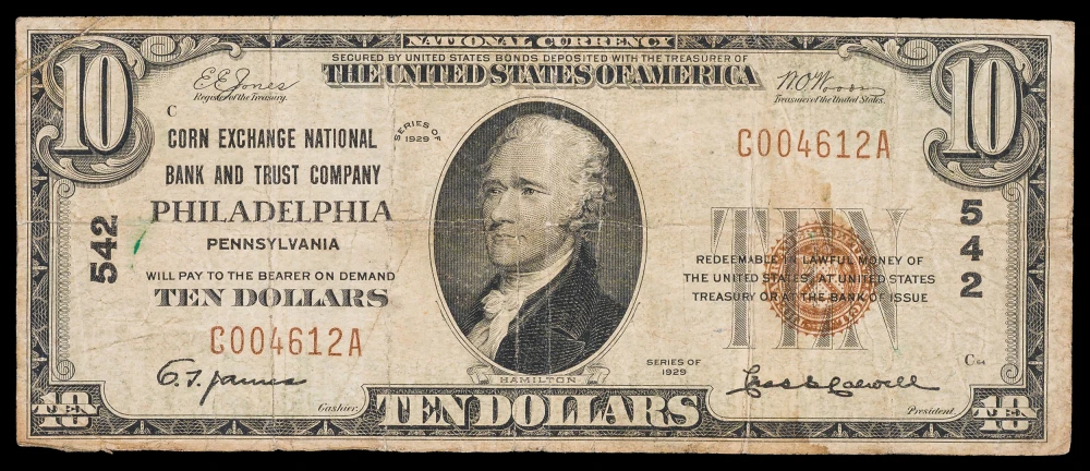 Pennsylvania. Fine-VF 1929 National Currency $10