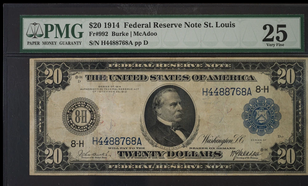 PMG VF-25 1914 $20 Federal Reserve Note