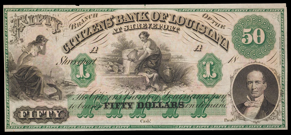 Louisiana. Crisp New 1850s Remainder $50 Note