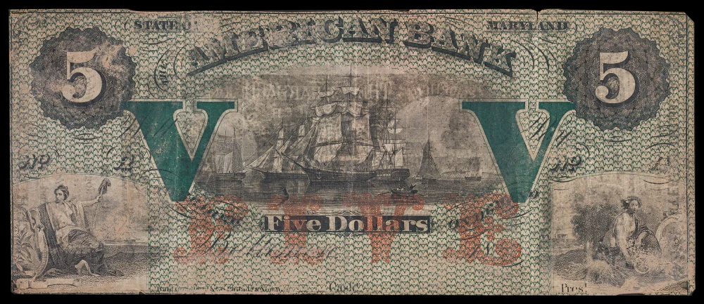 Maryland. EF 1850s $5 Advertising Note