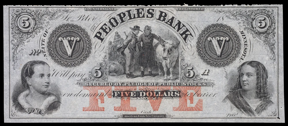 Minnesota. AU Details $5 Obsolete Remainder Note