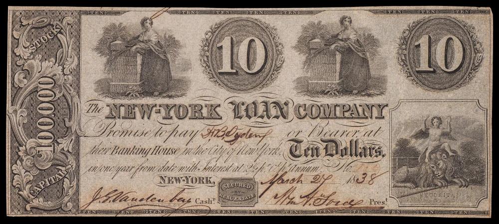 New York. Crisp AU 1838 Obsolete $10 Note