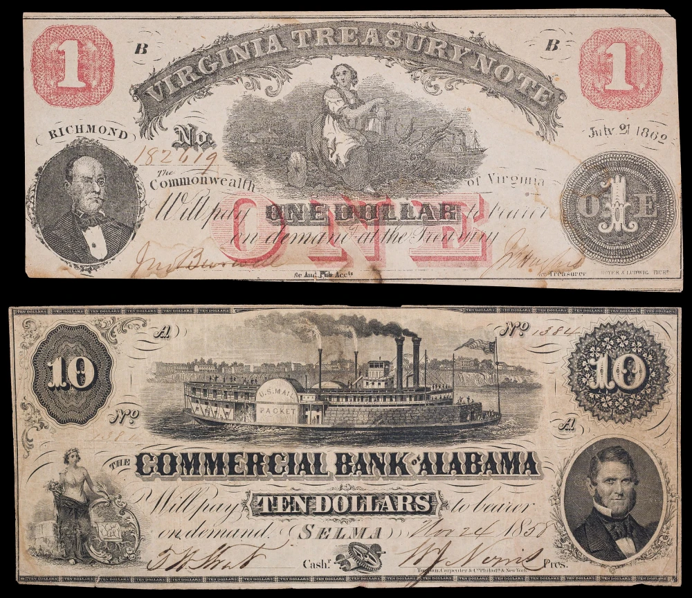 Pair of Southern Obsolete Bank Notes