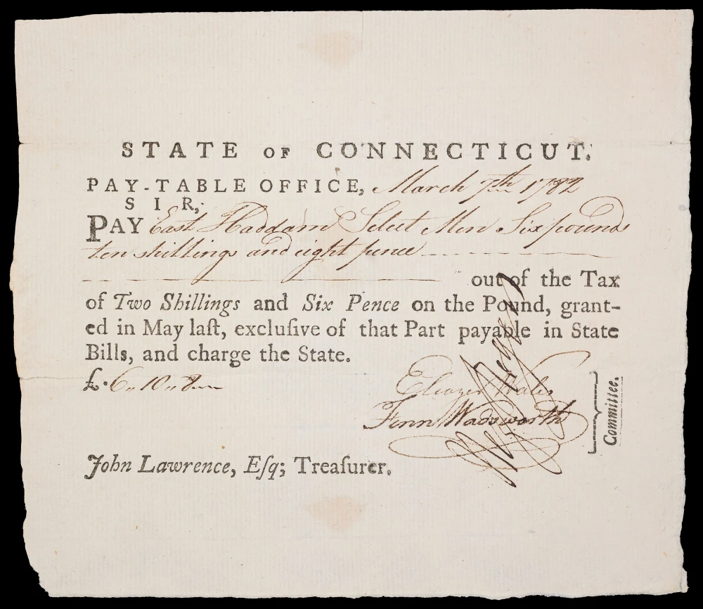 Connecticut. EF 1782 Pay-Table Document