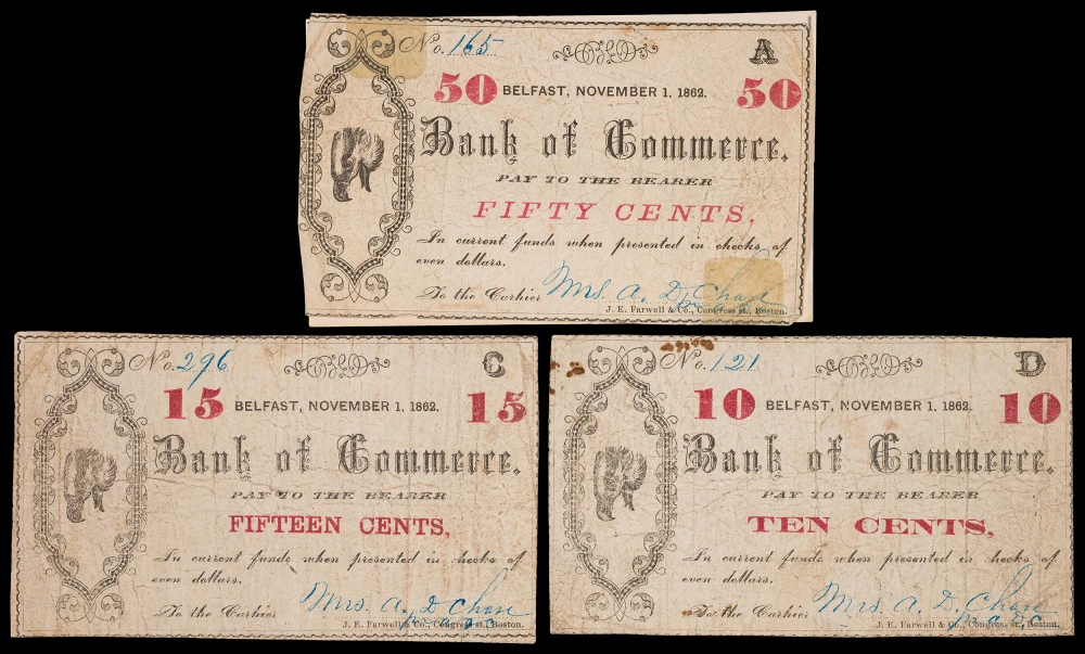 Maine. Trio of 1862 Merchant Scrip Pieces