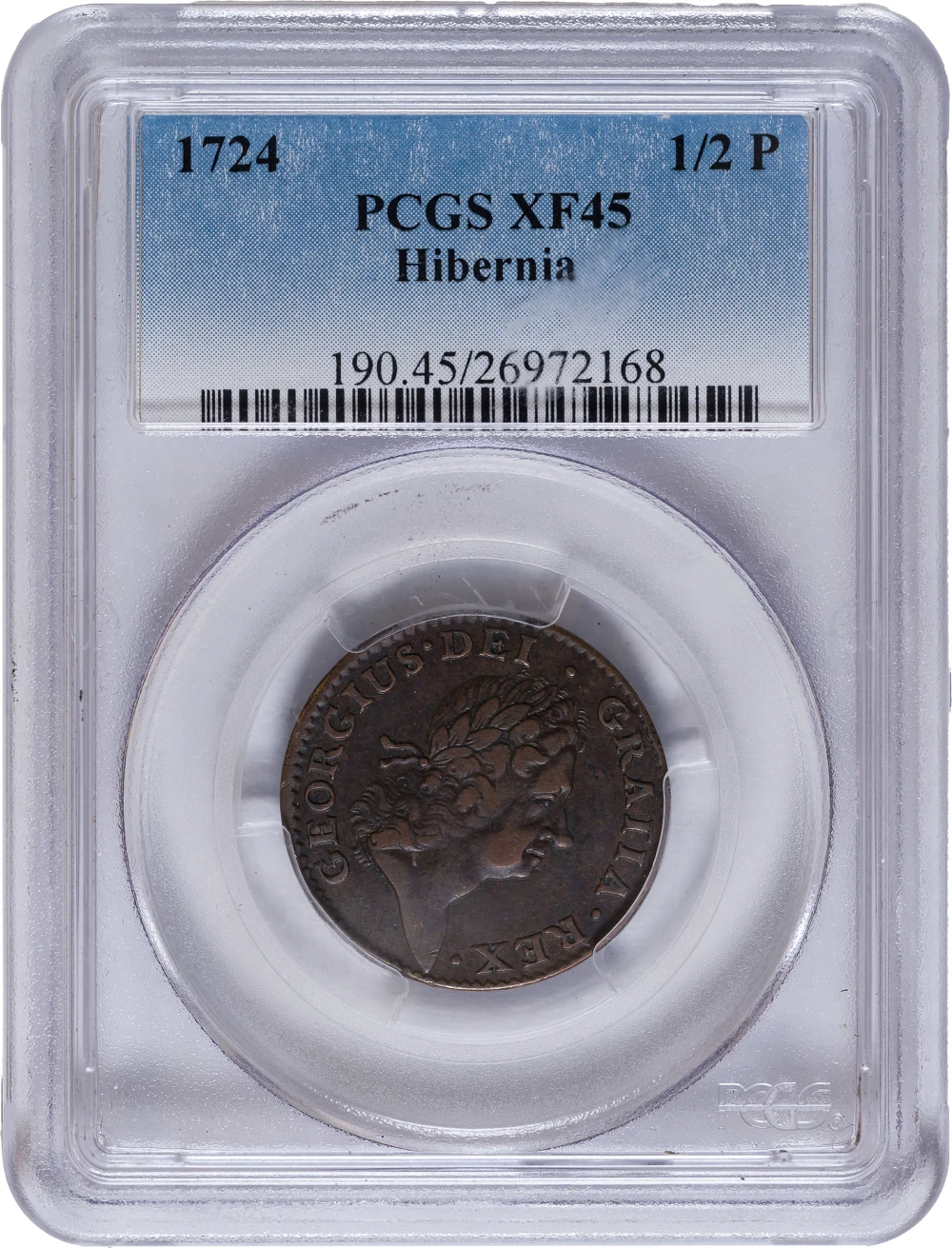 PCGS EF-45 1724 Wood's Hibernia Copper