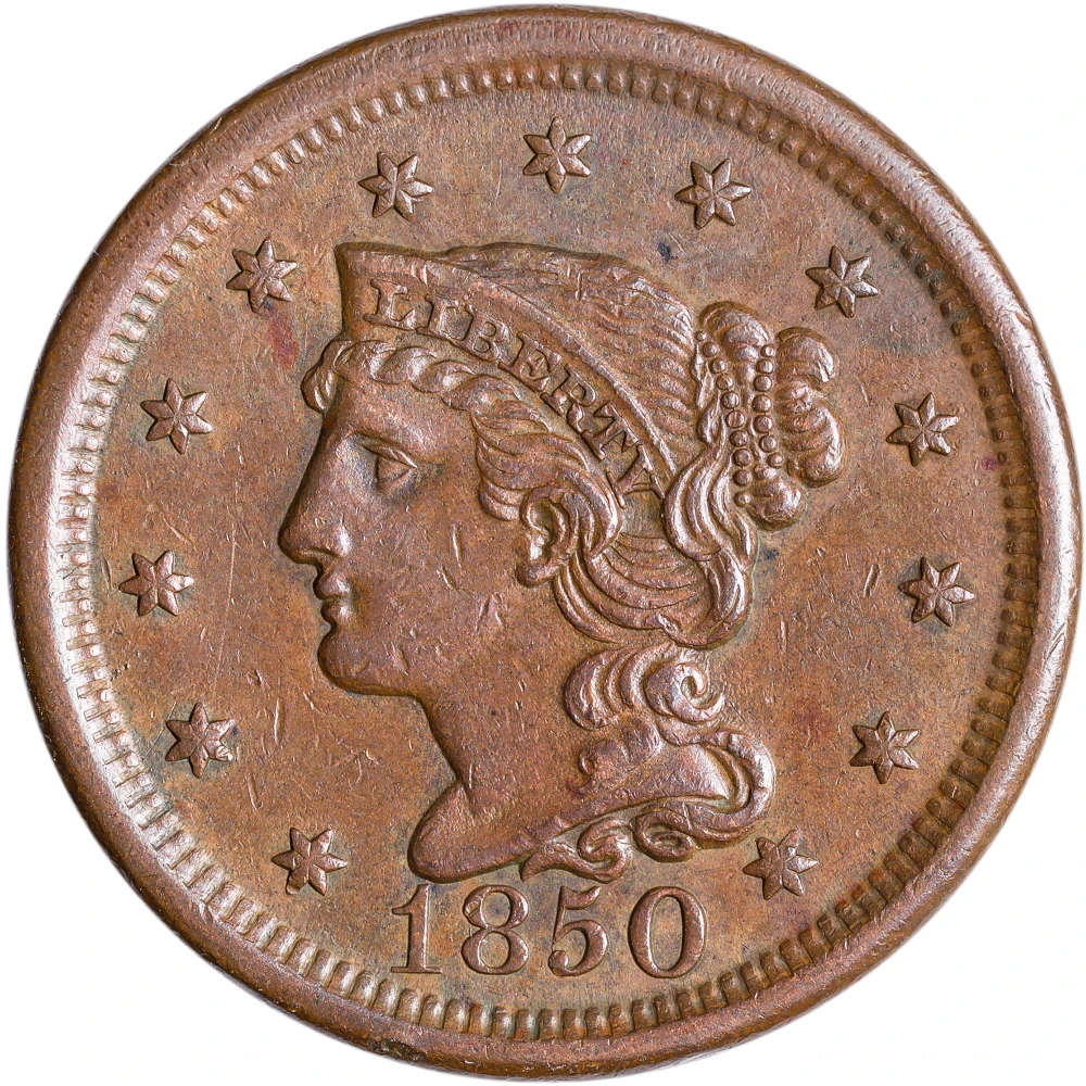 AU-50 1850 Large Cent