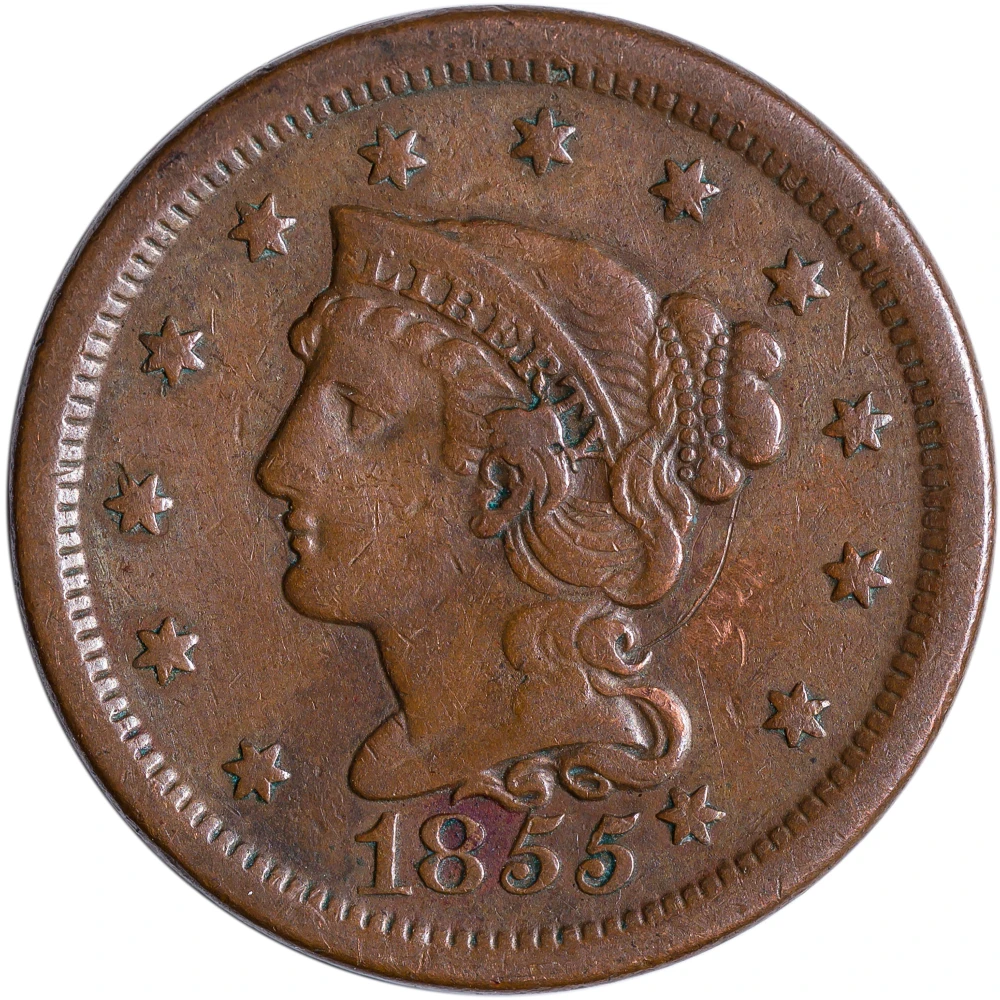 VF Details 1855 Knob on Ear Large Cent