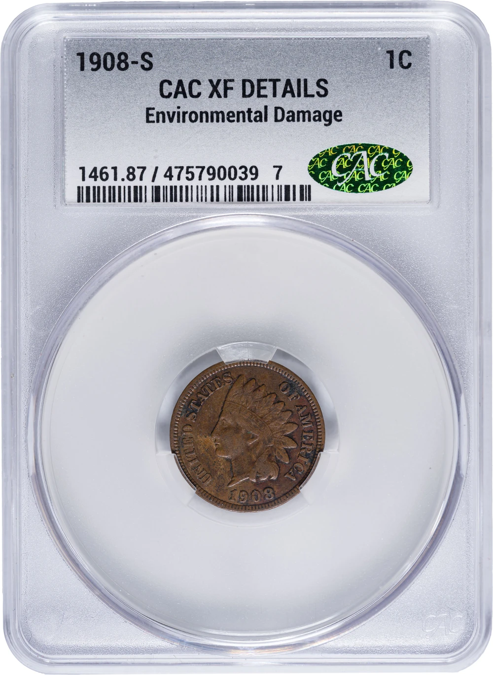 CACG EF Details 1908-S Indian Cent