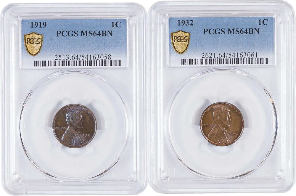 PCGS-Certified MS-64 BN Lincoln Cent Pair