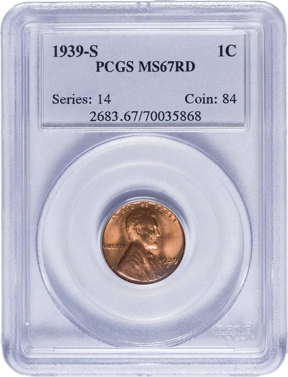 PCGS MS-67 RD 1939-S Lincoln Cent