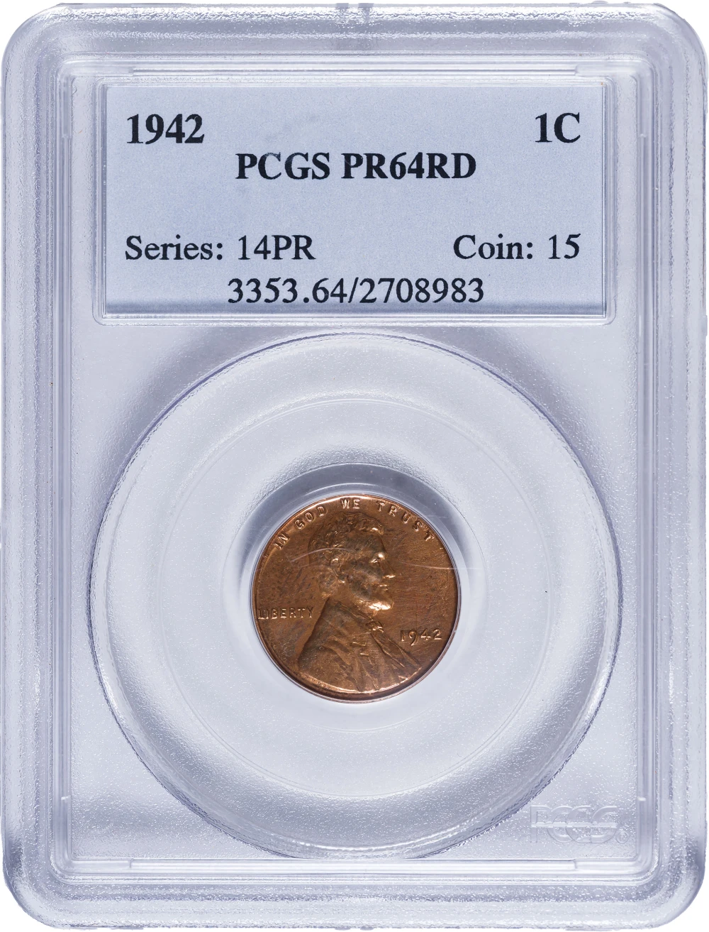 PCGS Proof-64 RD 1942 Lincoln Cent
