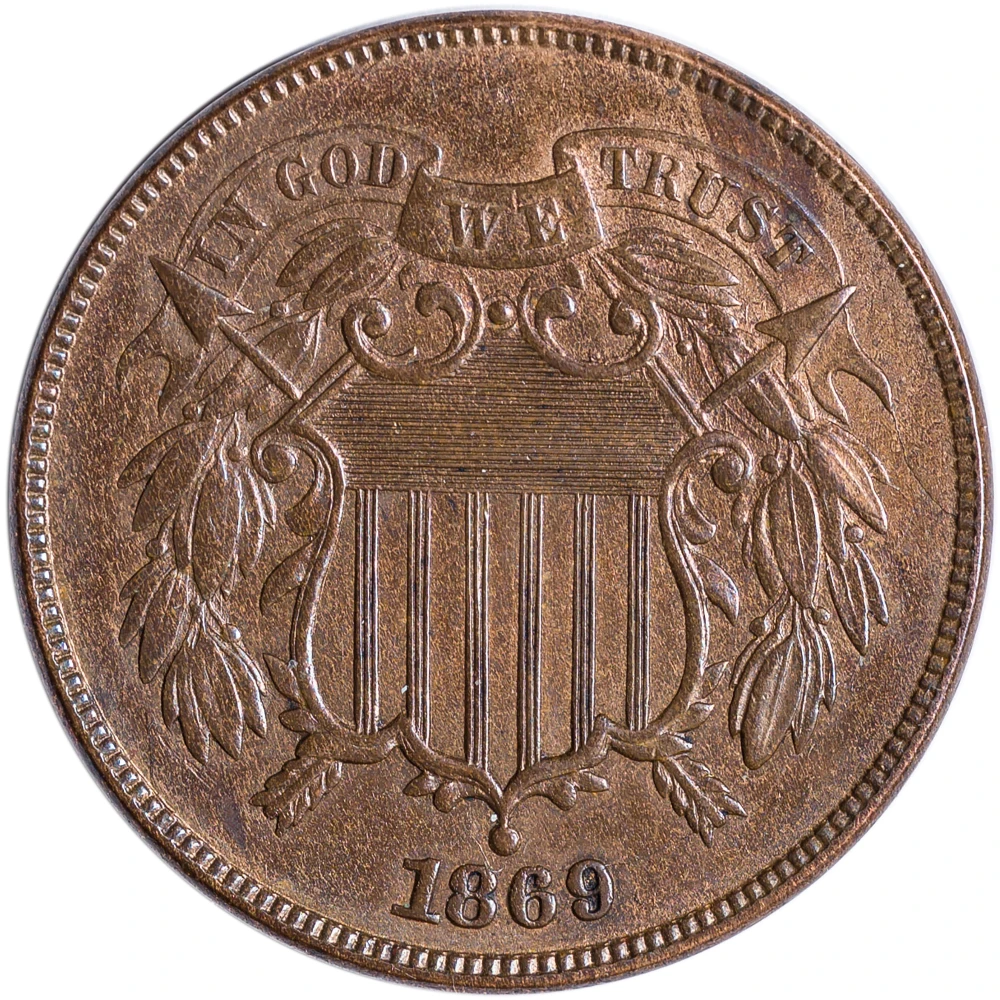 AU-50 1869 Two Cent Piece