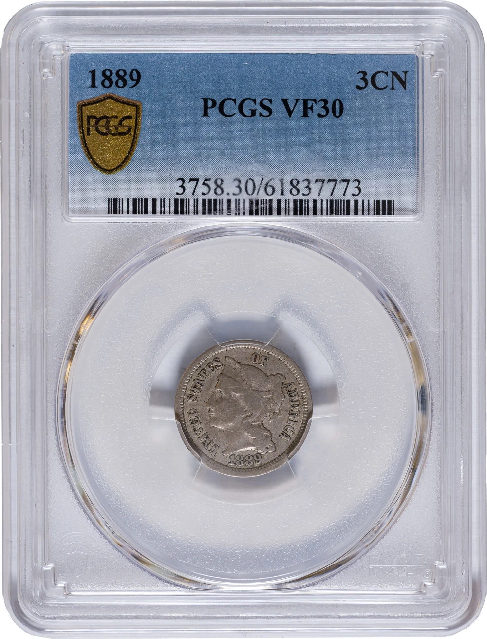 PCGS VF-30 1889 Nickel Three-Cents