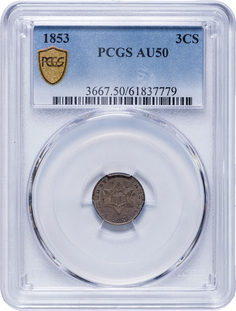 PCGS AU-50 1853 Silver Three-Cents