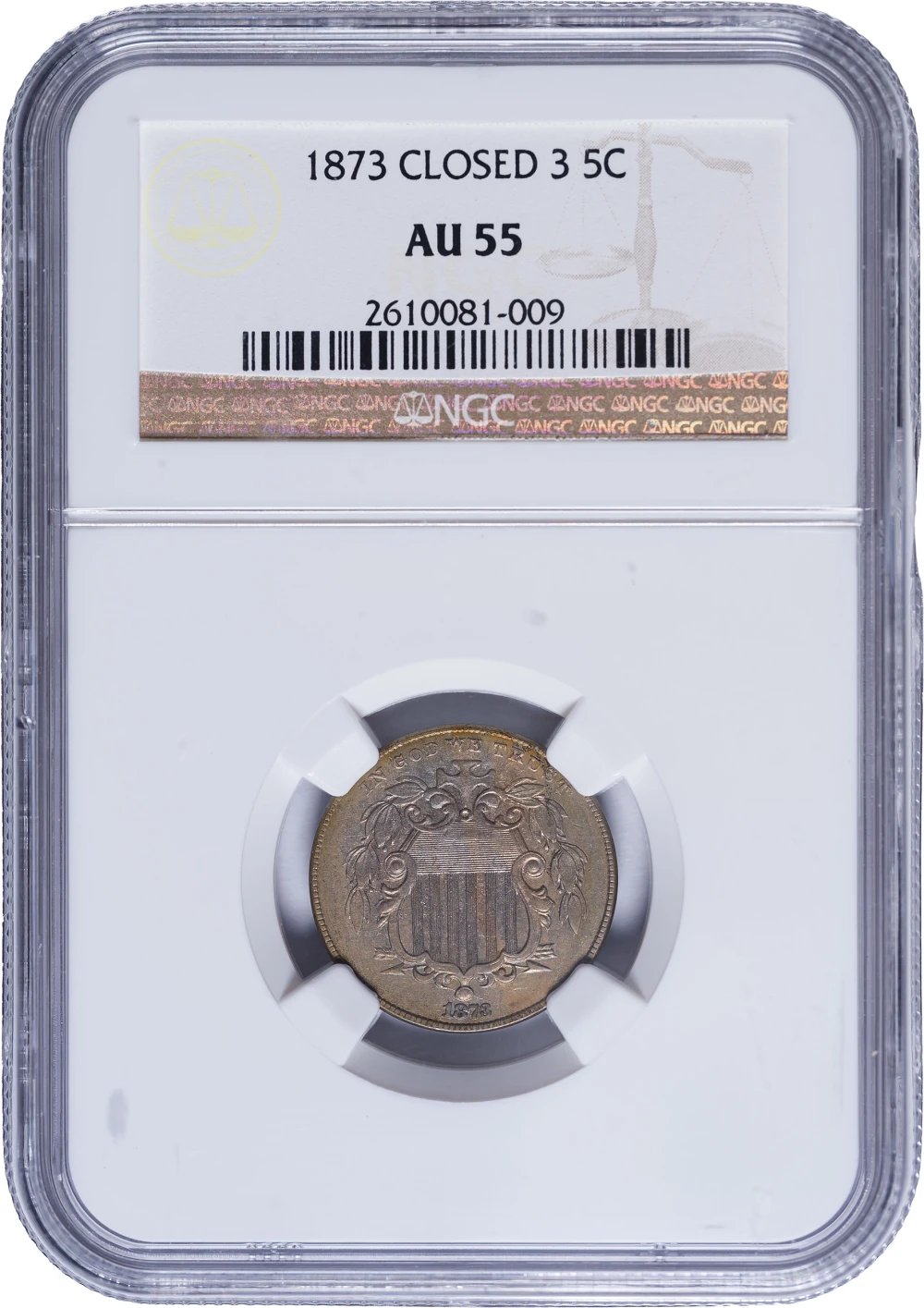 NGC AU-55 1873 Shield Nickel