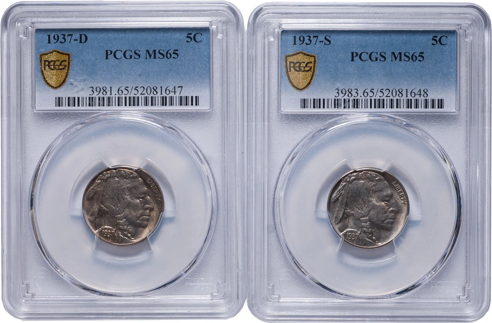 PCGS-Certified MS-65 Buffalo Nickel Duo