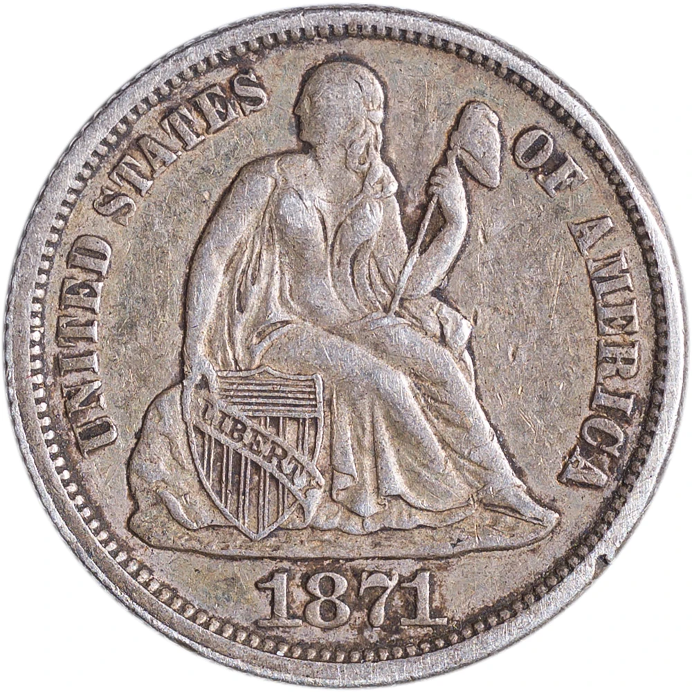 EF-45 1871 Seated Dime