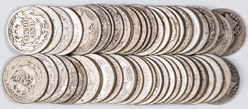 Ave. Circulated Barber Dime Roll