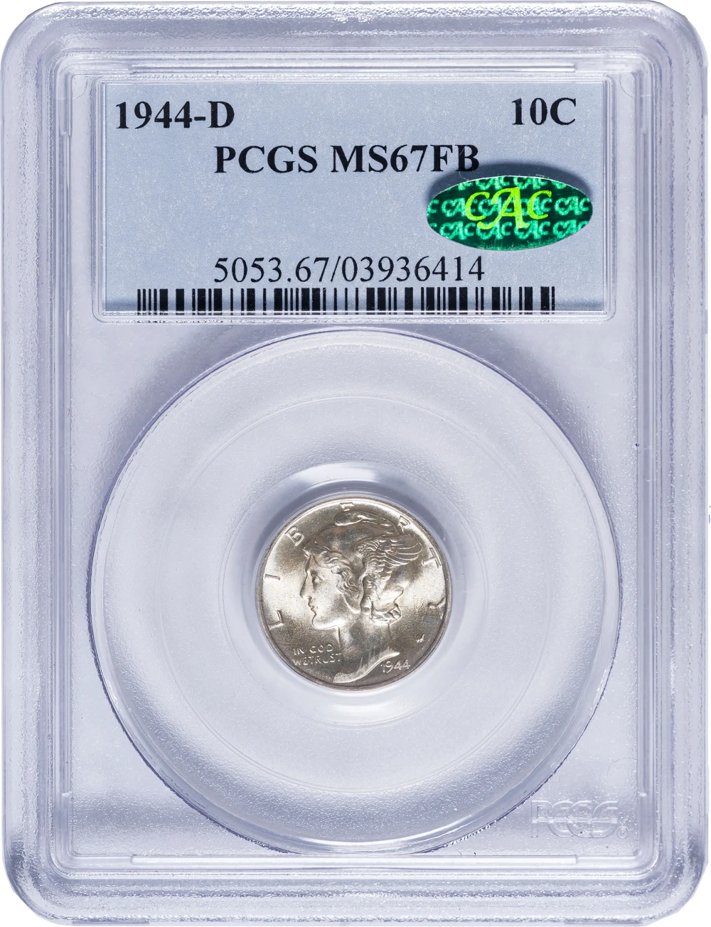 PCGS MS-67 FB CAC 1944-D Mercury Dime