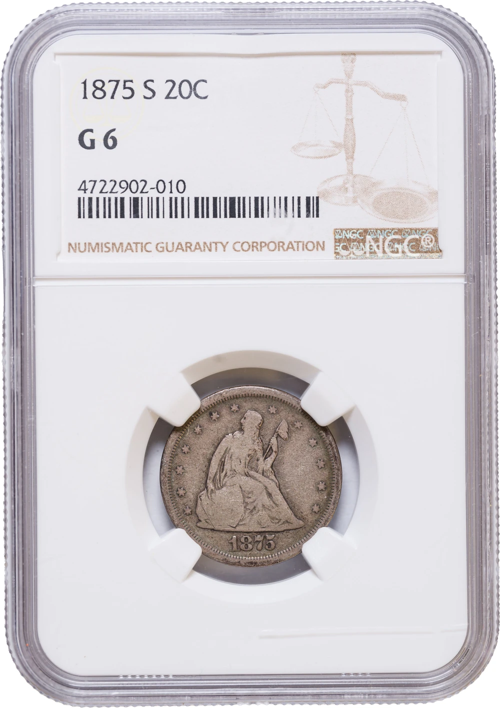 NGC G-6 1875-S Twenty-Cents