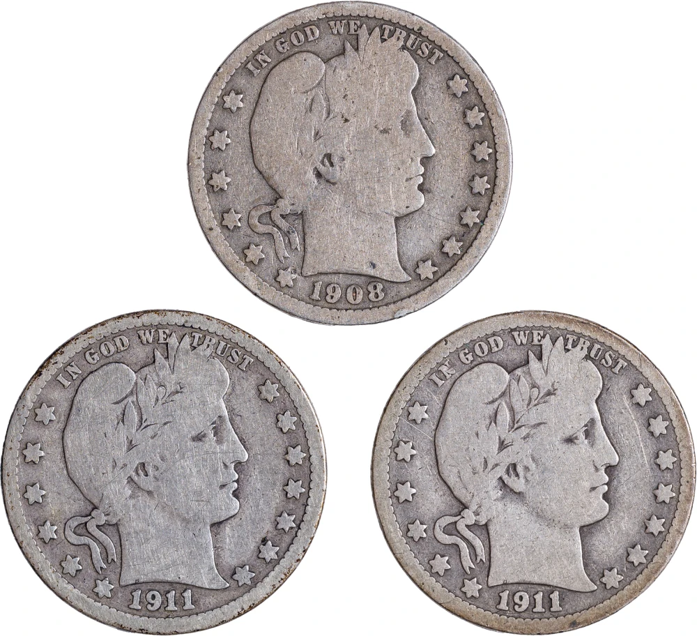 Semi-Key Branch Mint Barber Quarter Trio