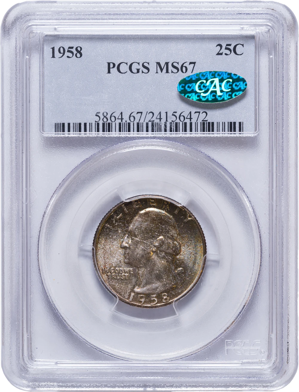 PCGS MS-67 CAC Toned 1958 Quarter