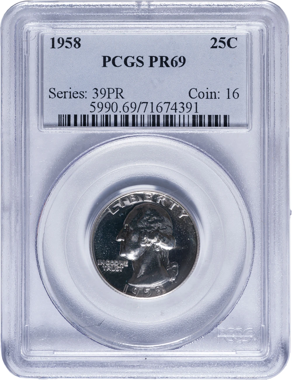 PCGS Proof-69 1958 Washington Quarter