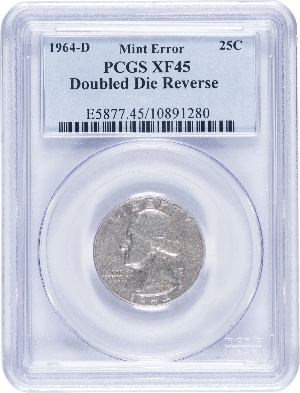 PCGS EF-45 1964-D Doubled Die Reverse Quarter