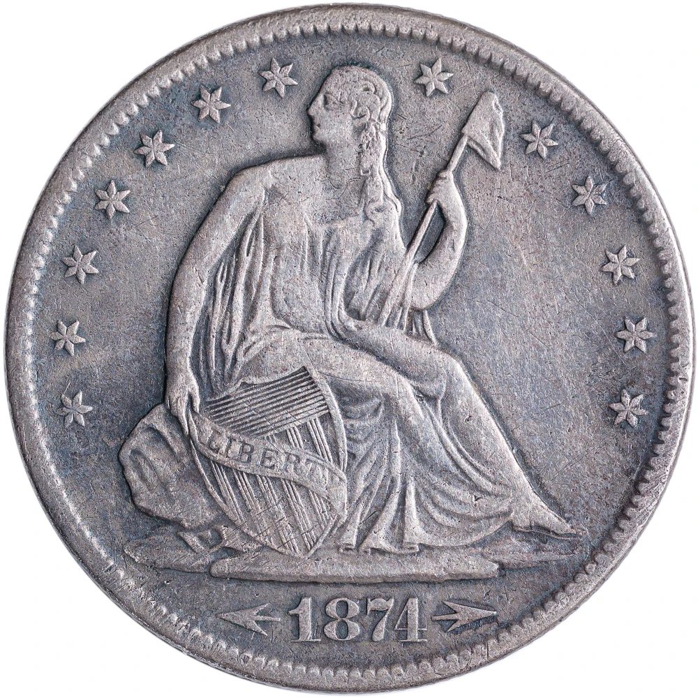 EF-40 1874-S Arrows Seated Half Dollar