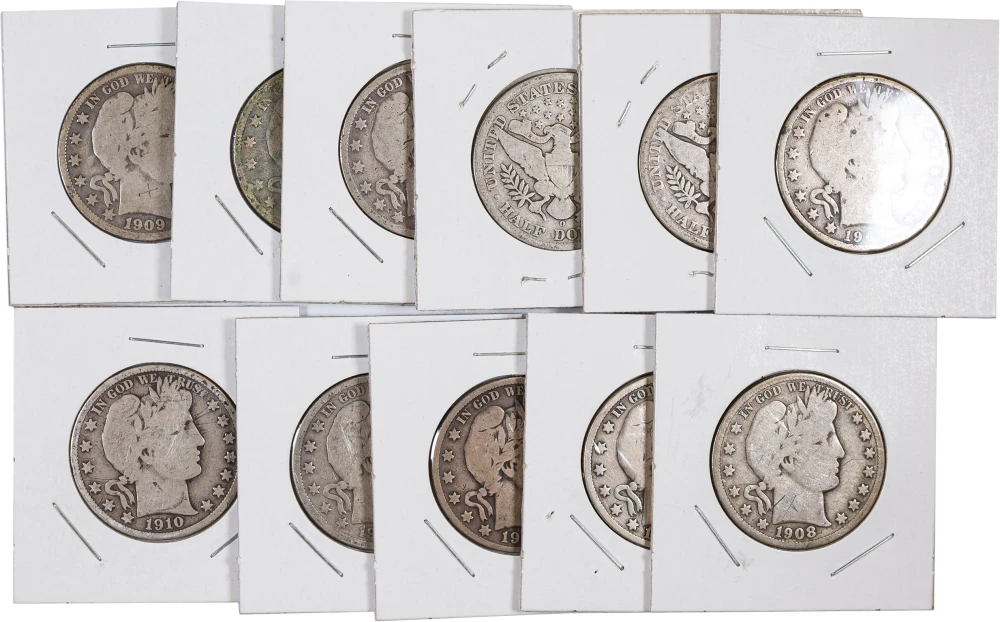 11 Pieces Circulated Barber Half Dollars