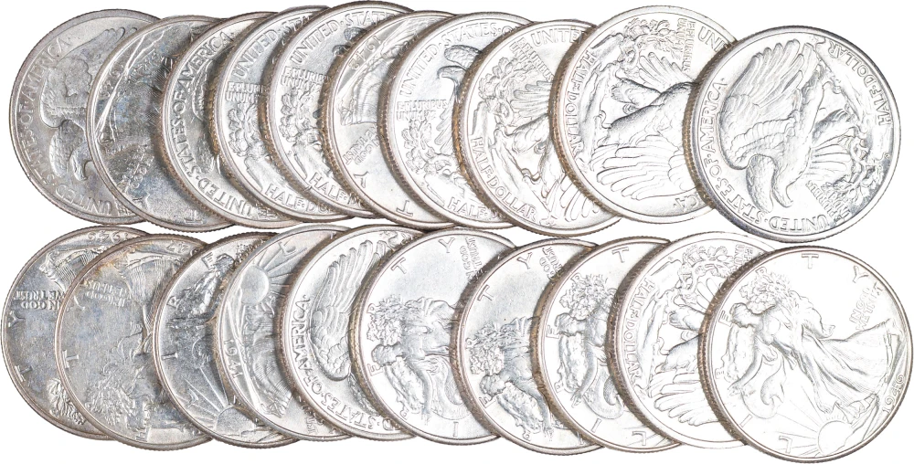 AU Roll Of 1940's P-D-S Walking Liberty Halves