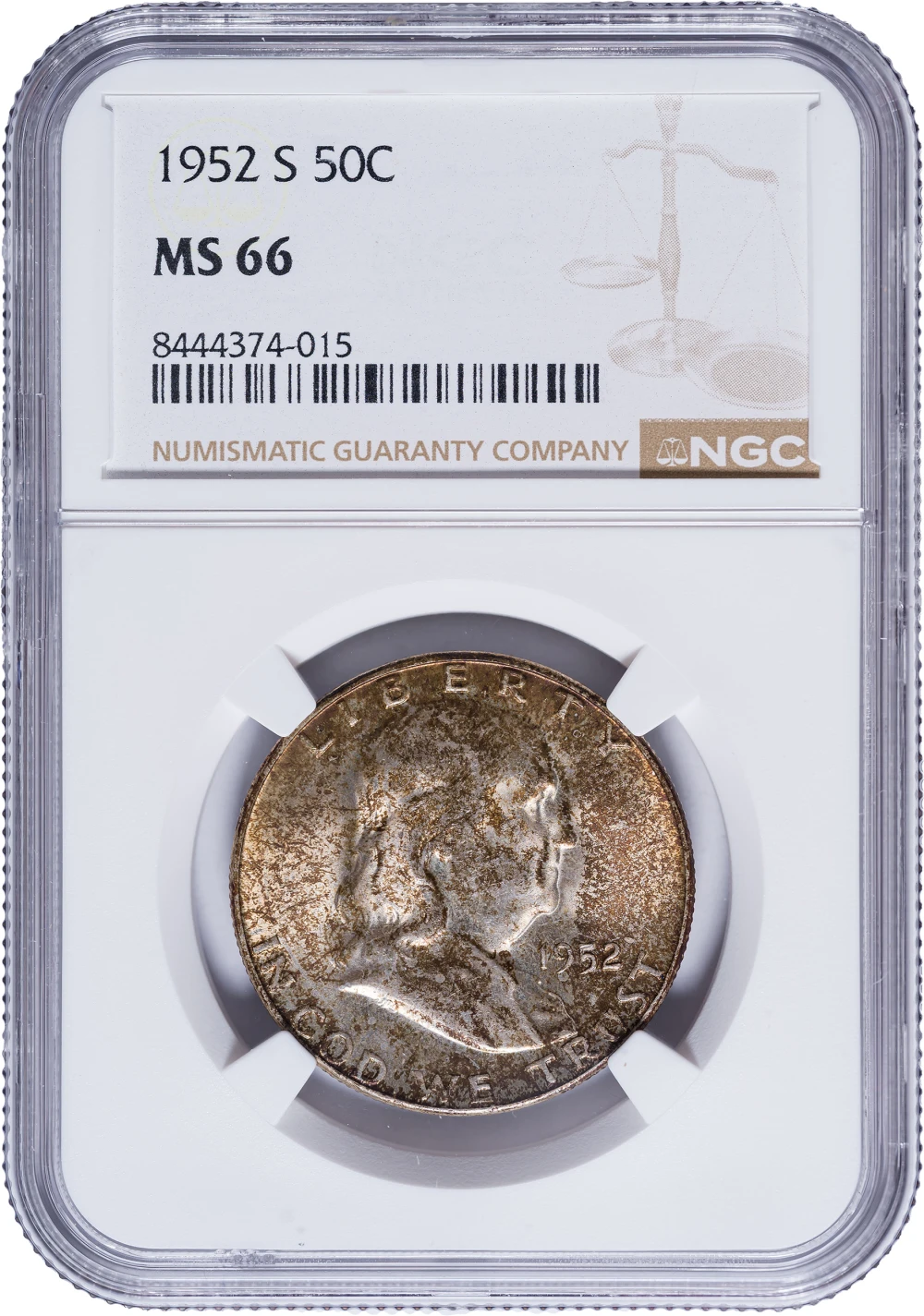 NGC MS-66 Toned 1952-S Half Dollar