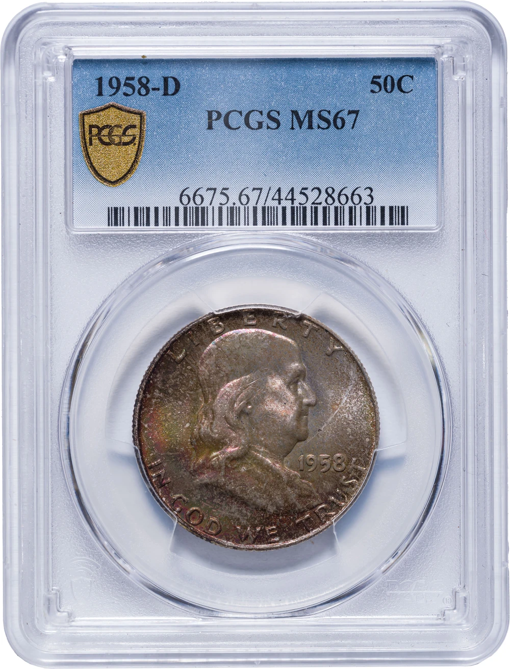 PCGS MS-67 Toned 1958-D Half Dollar