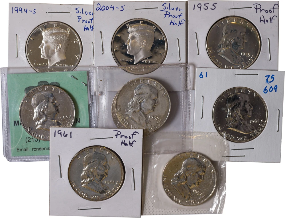 9 Pieces Proof Franklin & Kennedy Half Dollars