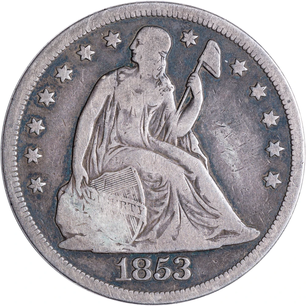VG+ 1853 Liberty Seated Dollar