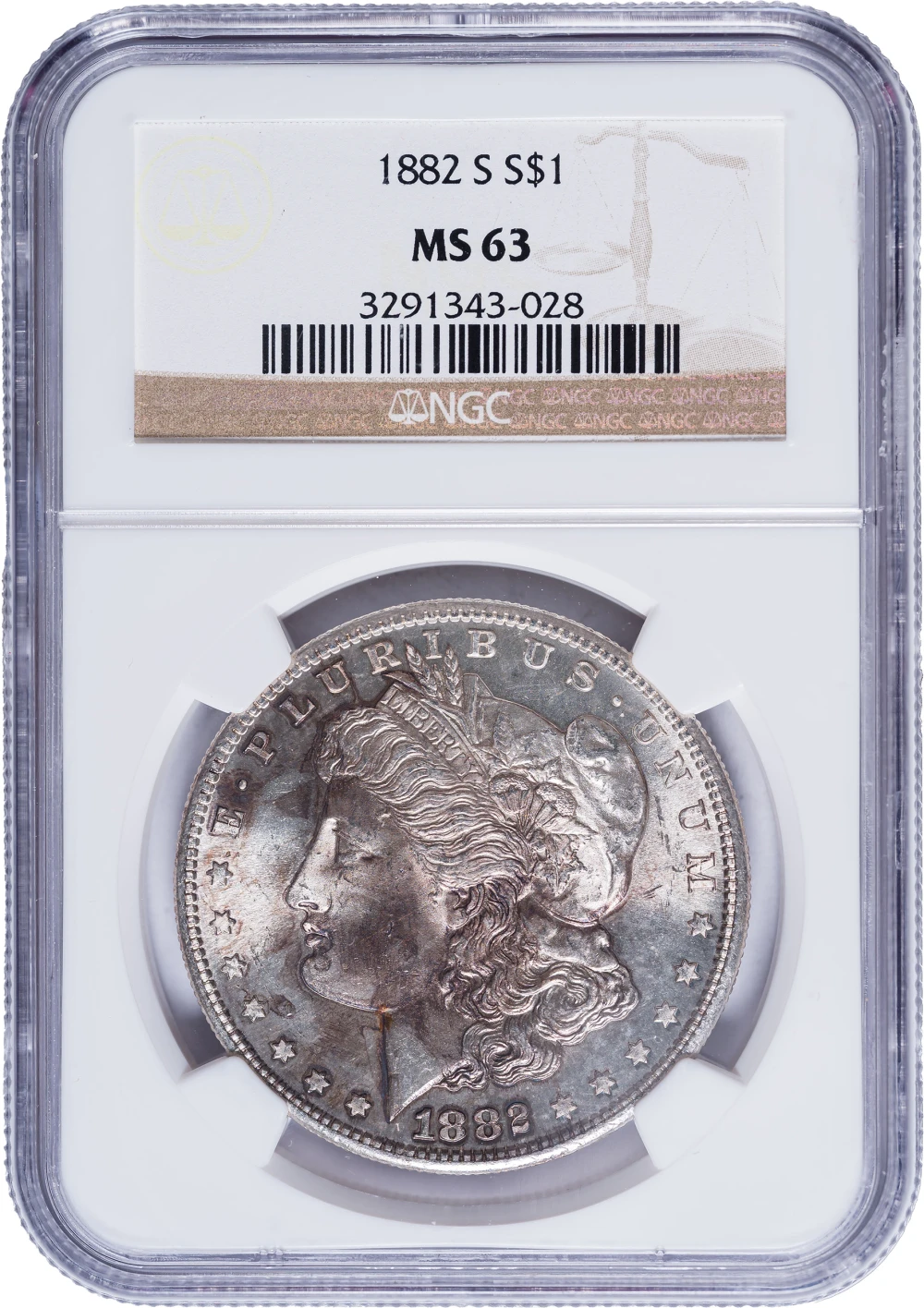 NGC Toned MS-63 1882-S Morgan Dollar