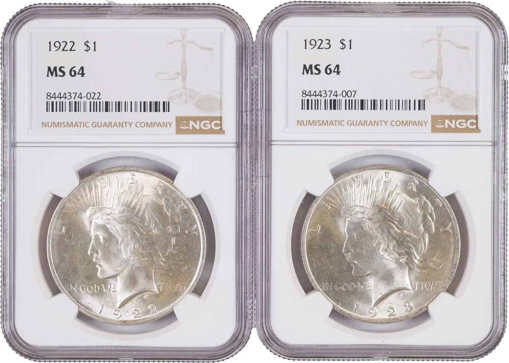 NGC MS-64 Peace Dollar Duo