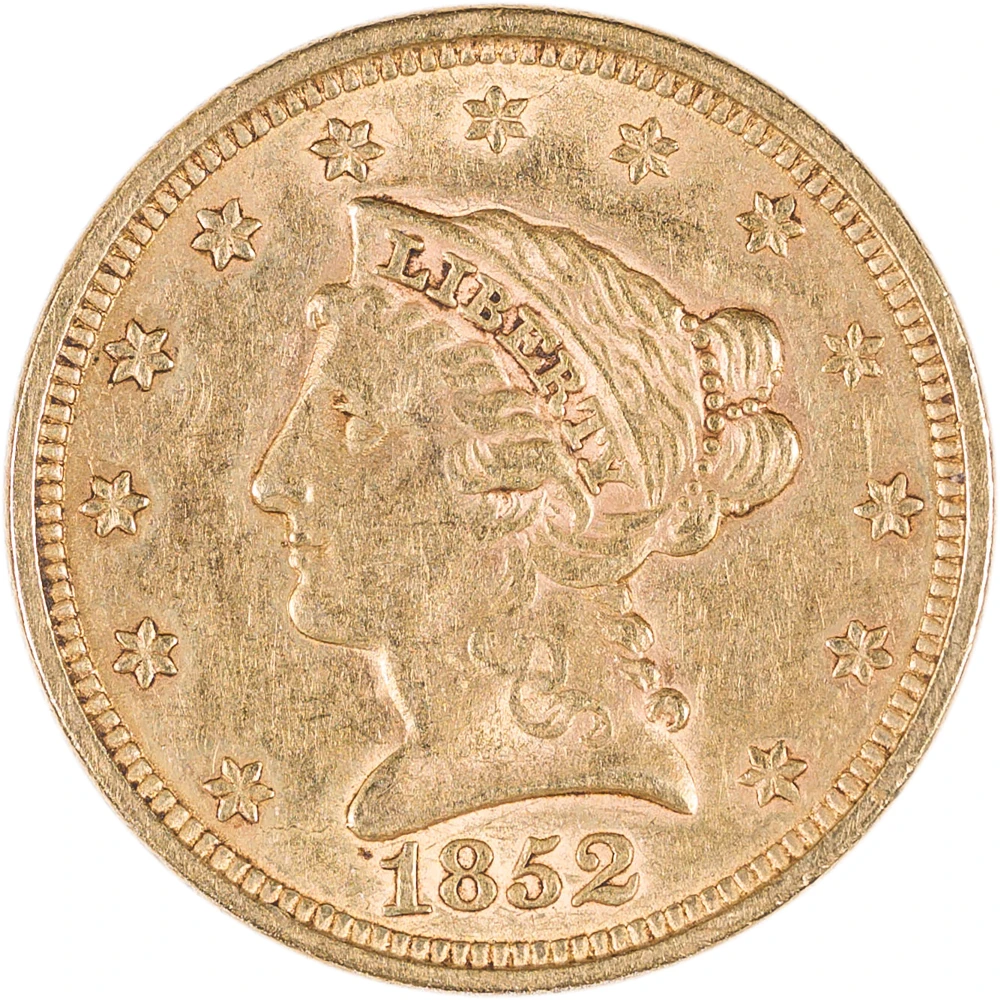 EF-AU 1852 $2.50 Gold