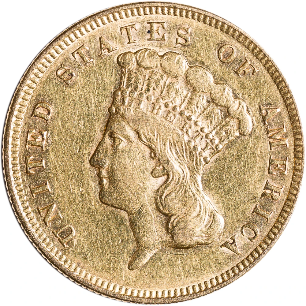 AU-50 Details 1874 $3 Gold