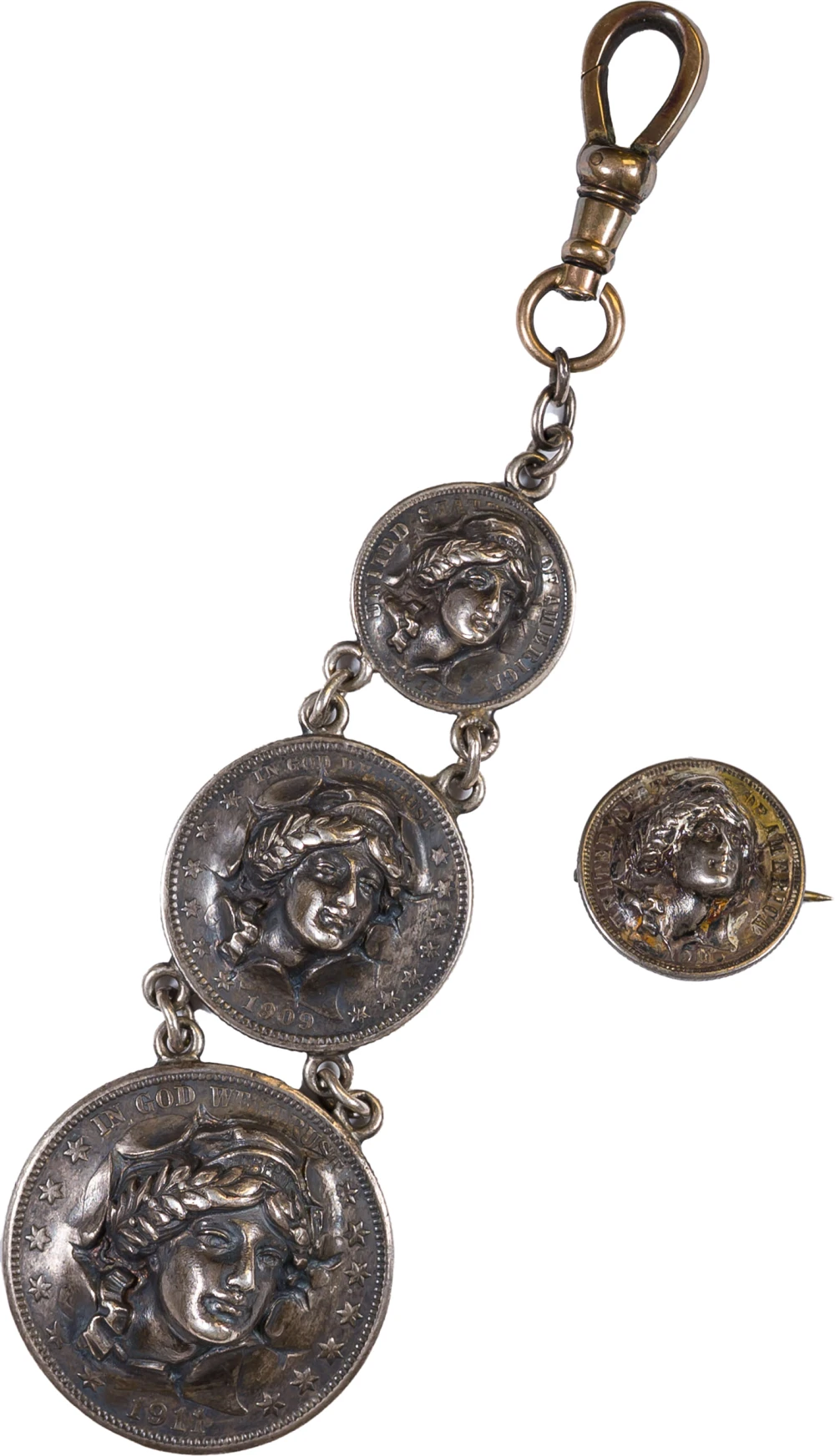 Barber Coinage Repousee Watch Fob and Lapel Pin
