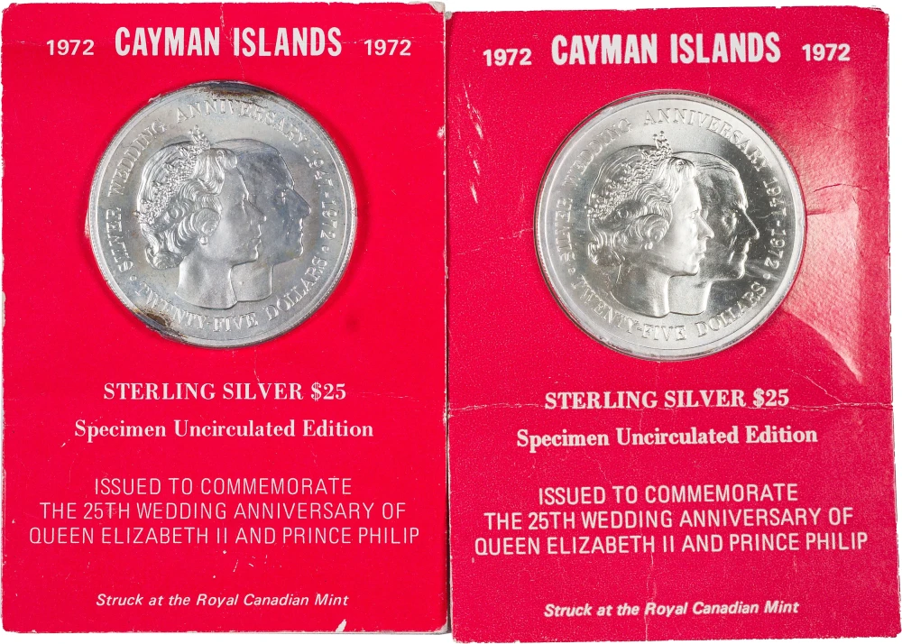 Cayman Islands. Pair Of 1972 $25 Silver.