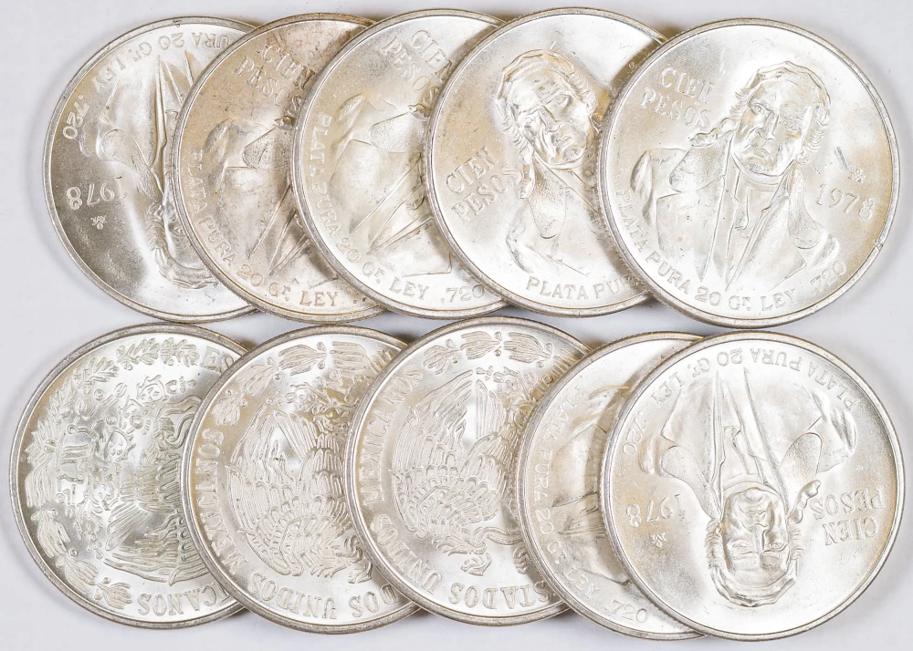 Mexico. 20 Pieces UNC 1978 100 Peso Silver