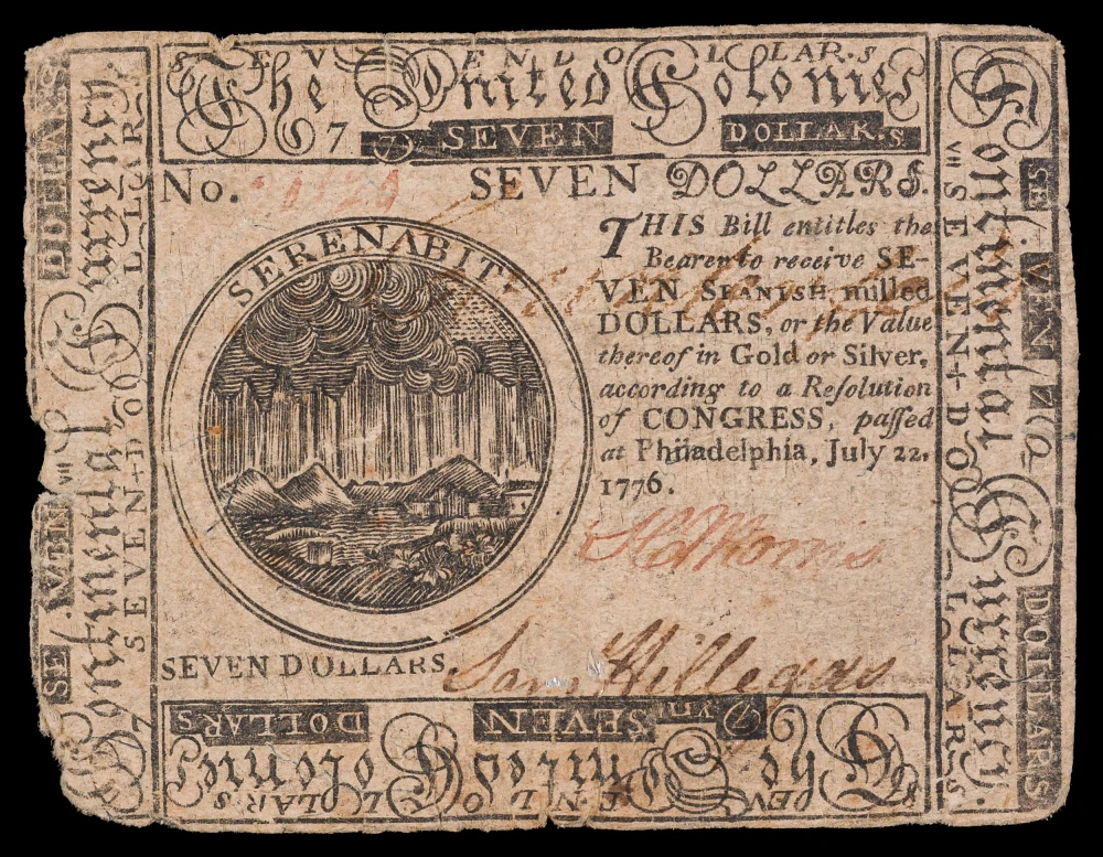 Fine 1776 $7 Continental Currency