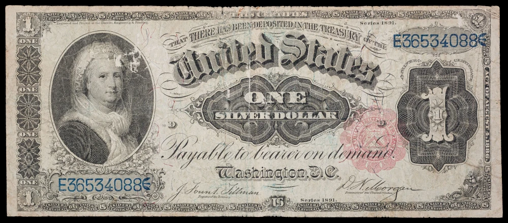 Fine 1891 $1 Marth Washington Silver Certificate