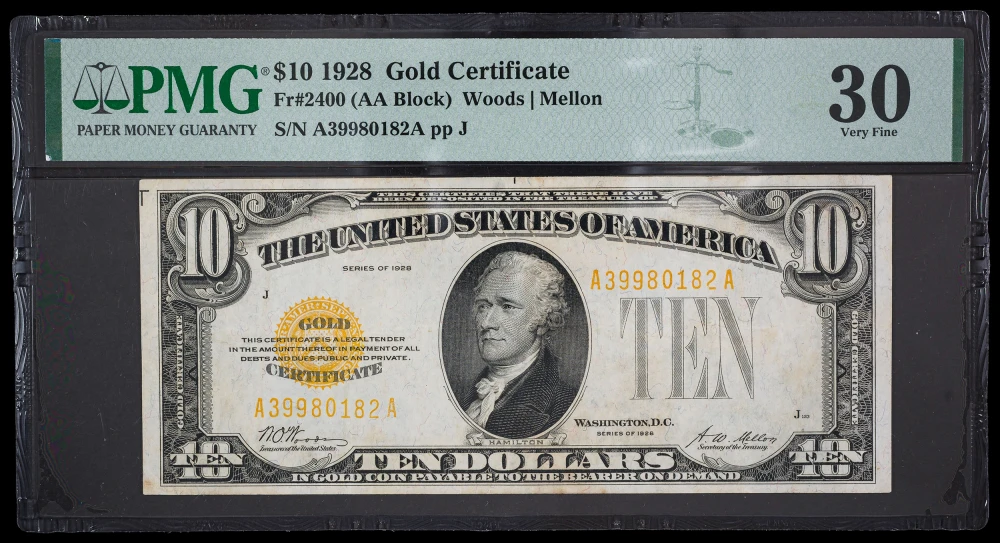 PMG VF-30 1928 $10 Gold Note
