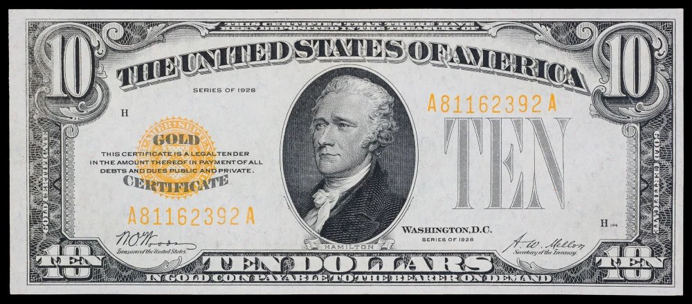 Choice Crisp New 1928 $10 Gold Note